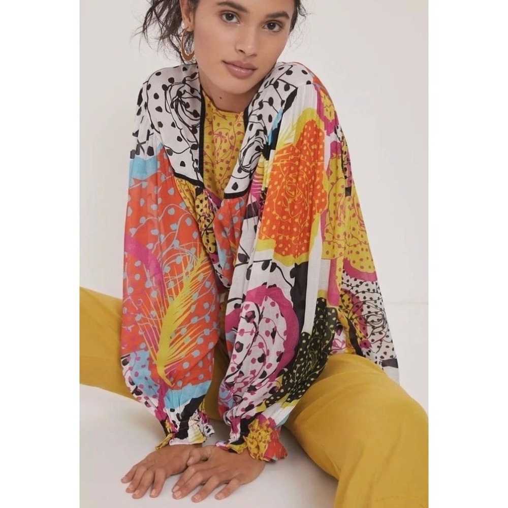 Blank London Anthropologie Miranda Blouse Small Multicolor Floral Peasant Top
